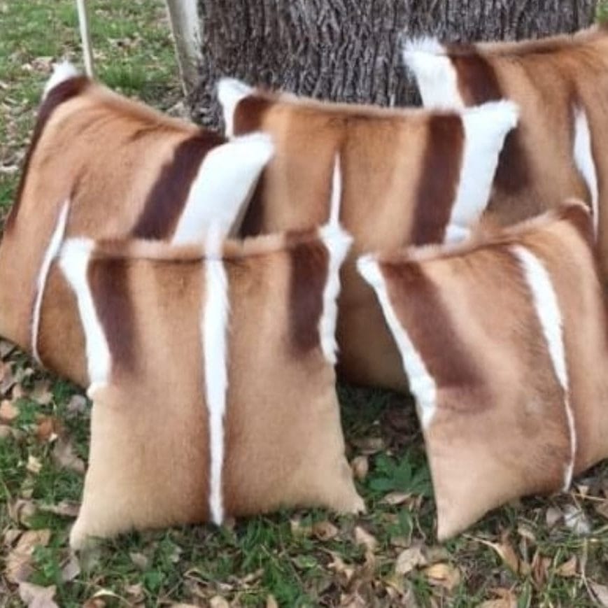 Decorative handmade scatter cushion with African Springbuck hide accents