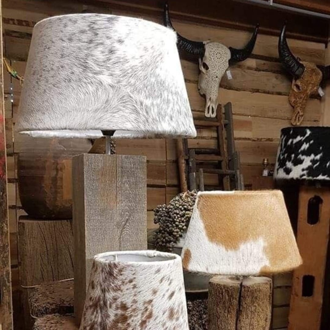 Nguni and Zebra hide lampshades handcrafted from natural materials