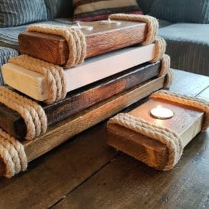 Handmade African candle holder with natural hide accents